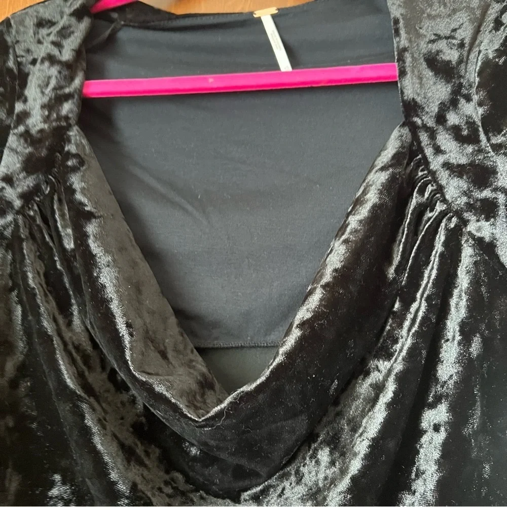 Free People Perfect Date Night Black Velvet Long Sleeve Relaxed Cowl Neck NWT XS